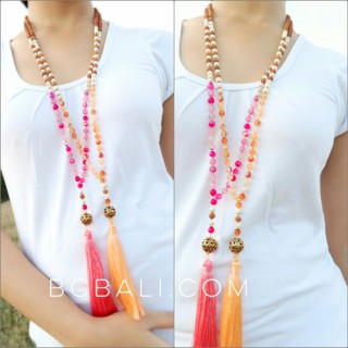 mala wooden organic natural with glass beads tassels 